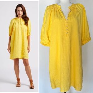 Maison 123 Paris Yellow Linen Gwyneth Summer Mini Dress Medium Boho Chic